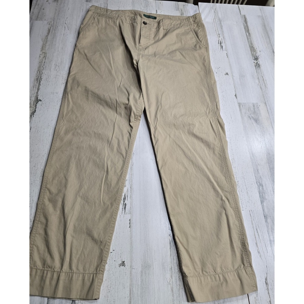 Lauren Ralph Lauren Petite 14P Tan Khaki Cotton Chino Straight Leg Pants RN41381